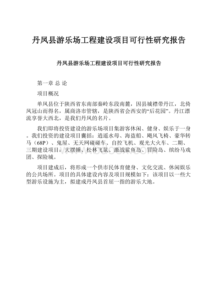 丹凤县游乐场工程建设项目可行性研究报告.docx_第1页