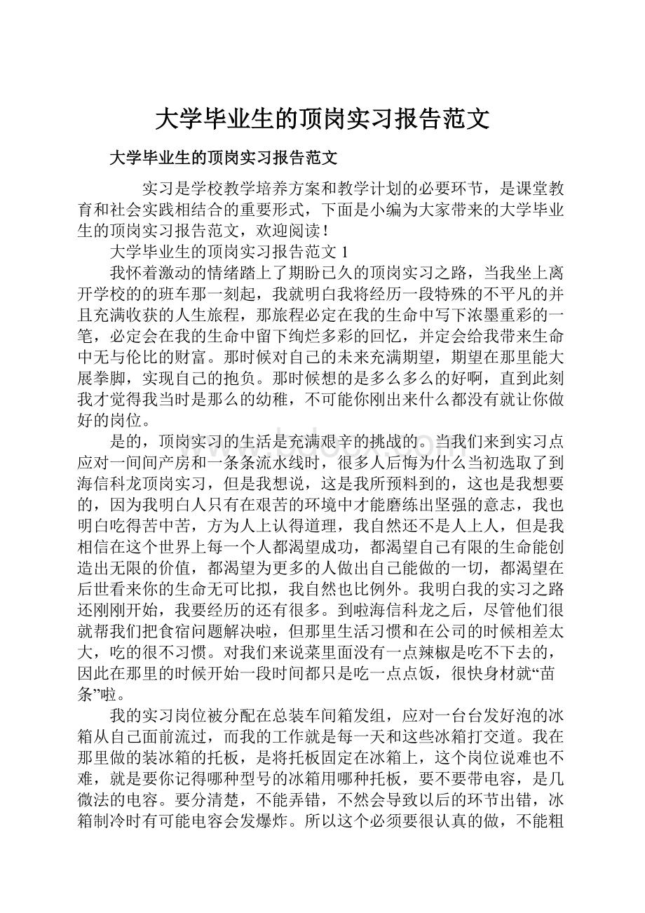 大学毕业生的顶岗实习报告范文.docx_第1页