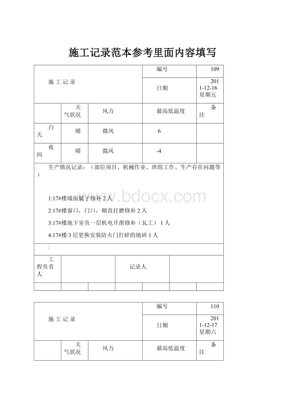 施工记录范本参考里面内容填写.docx