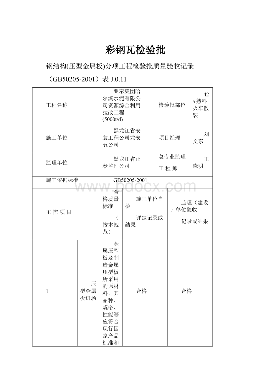 彩钢瓦检验批.docx_第1页