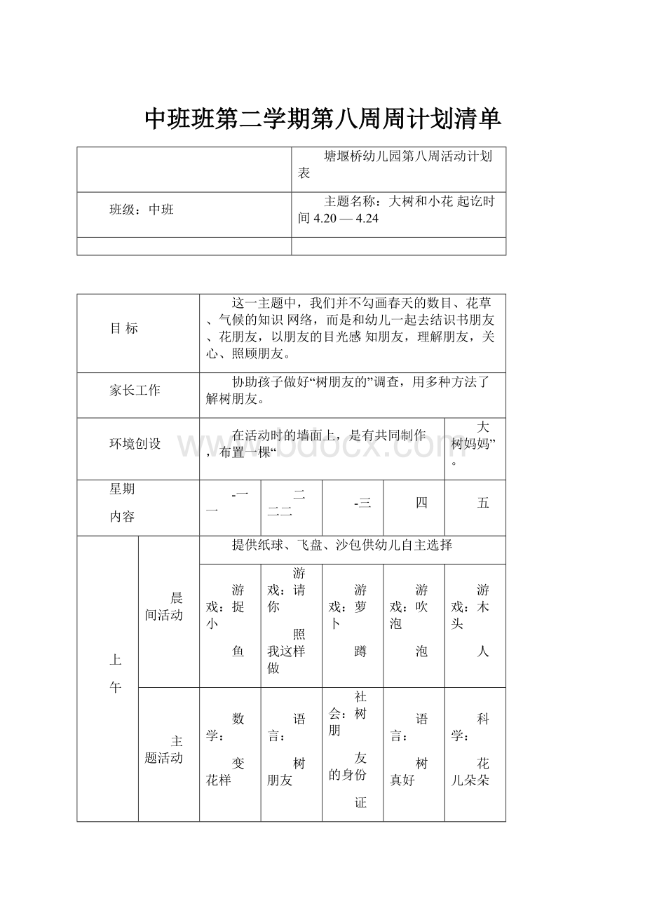 中班班第二学期第八周周计划清单.docx