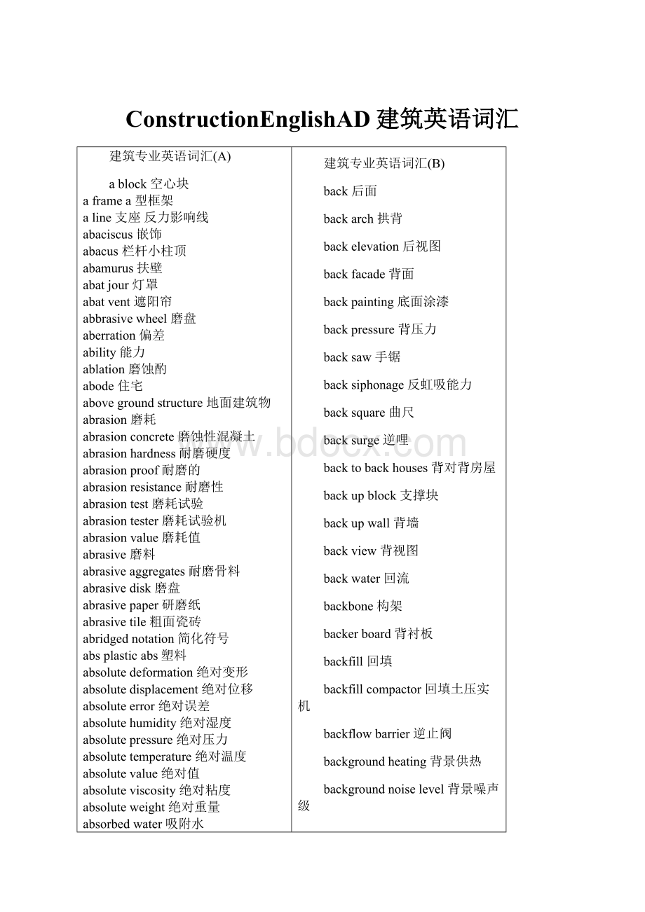 ConstructionEnglishAD建筑英语词汇.docx_第1页