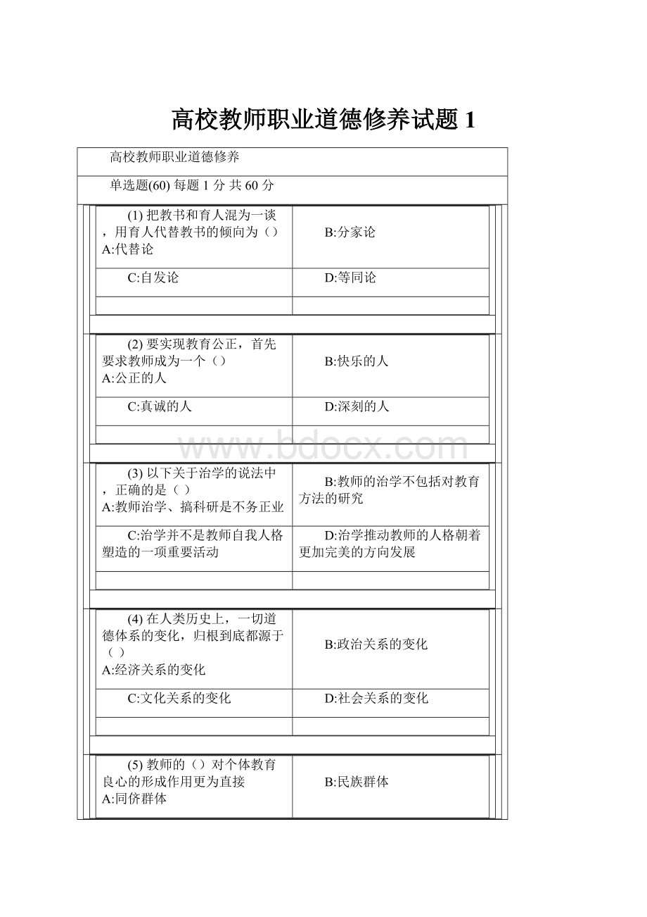 高校教师职业道德修养试题1.docx