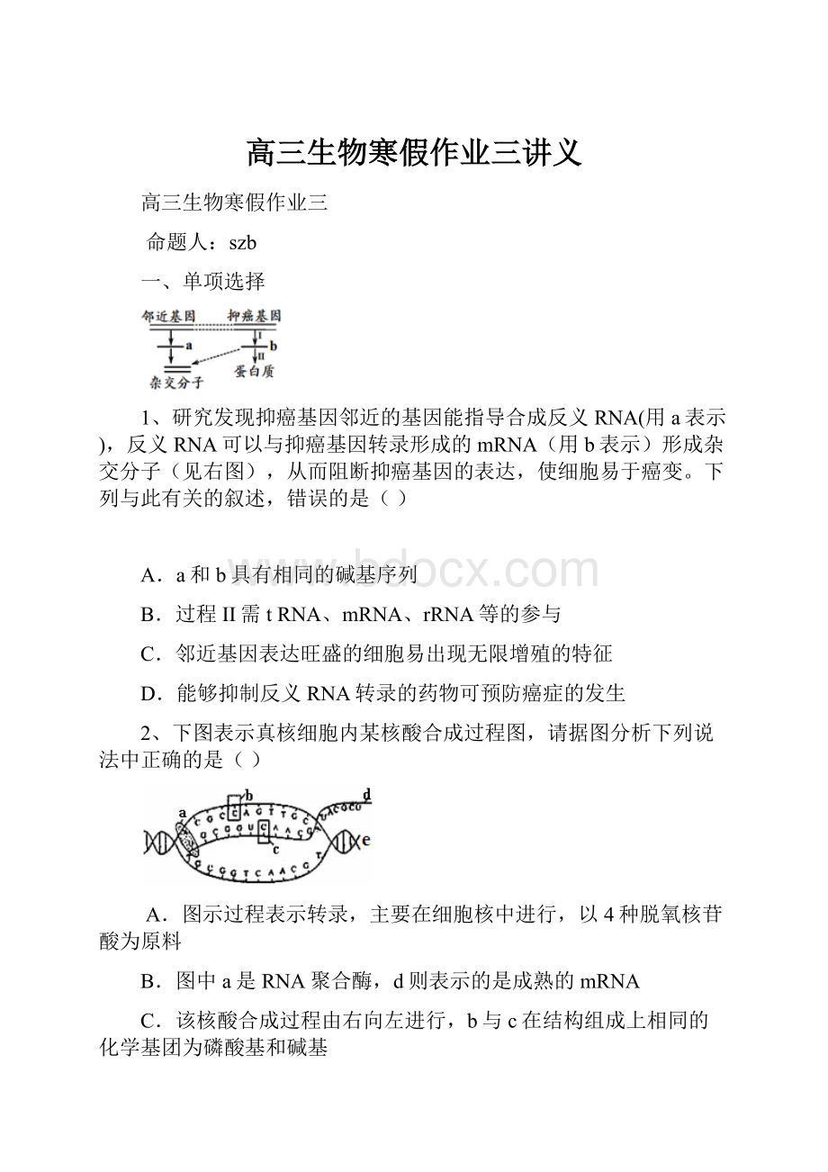 高三生物寒假作业三讲义.docx