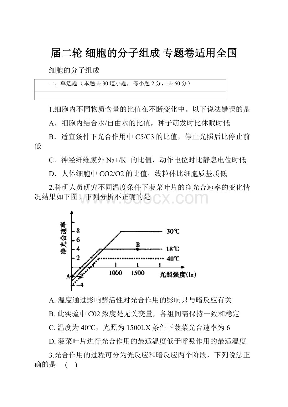 届二轮细胞的分子组成 专题卷适用全国.docx_第1页