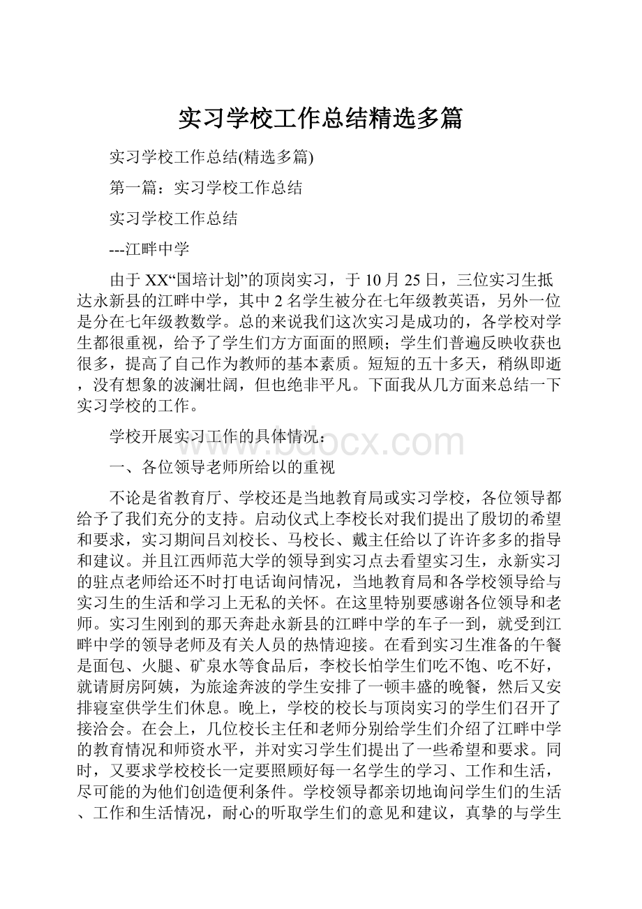 实习学校工作总结精选多篇.docx