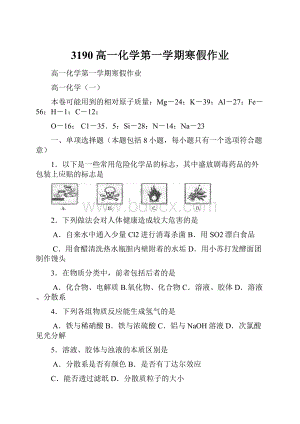 3190高一化学第一学期寒假作业.docx