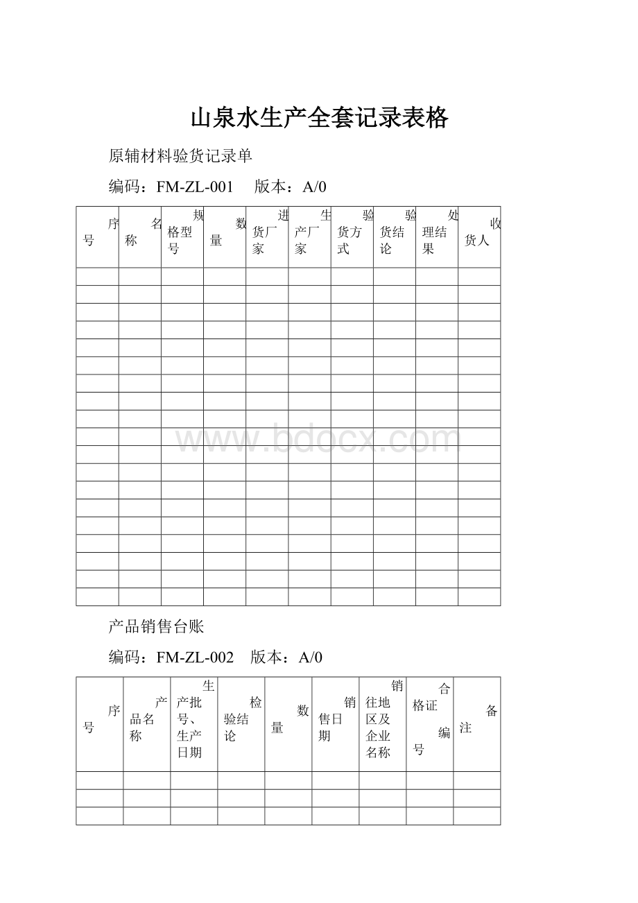 山泉水生产全套记录表格.docx