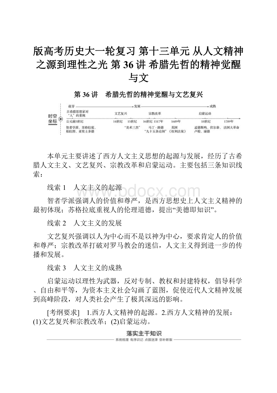 版高考历史大一轮复习 第十三单元 从人文精神之源到理性之光 第36讲 希腊先哲的精神觉醒与文.docx