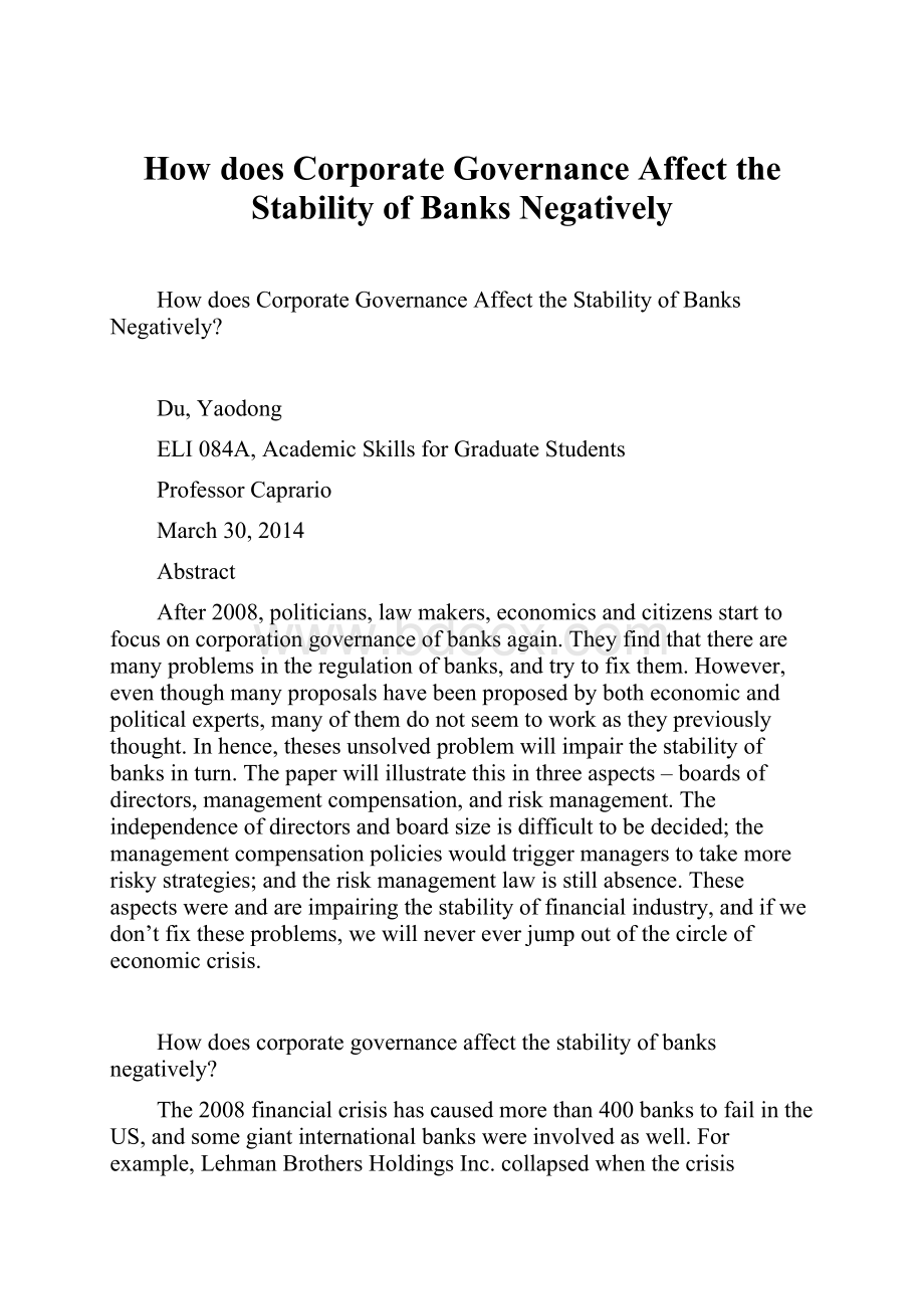 How does Corporate Governance Affect the Stability of Banks Negatively.docx