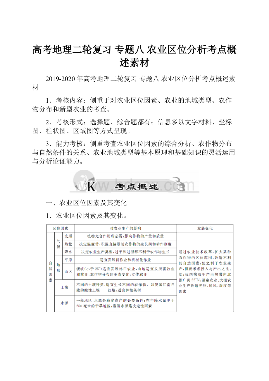 高考地理二轮复习 专题八 农业区位分析考点概述素材.docx_第1页