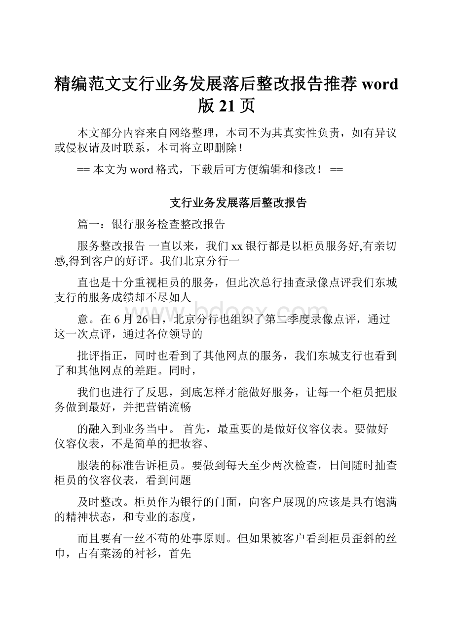 精编范文支行业务发展落后整改报告推荐word版 21页.docx