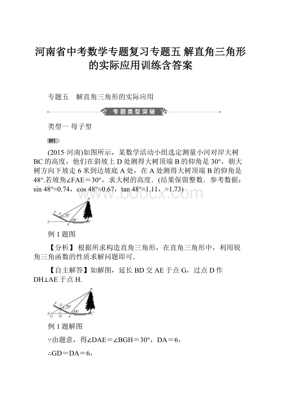 河南省中考数学专题复习专题五 解直角三角形的实际应用训练含答案.docx