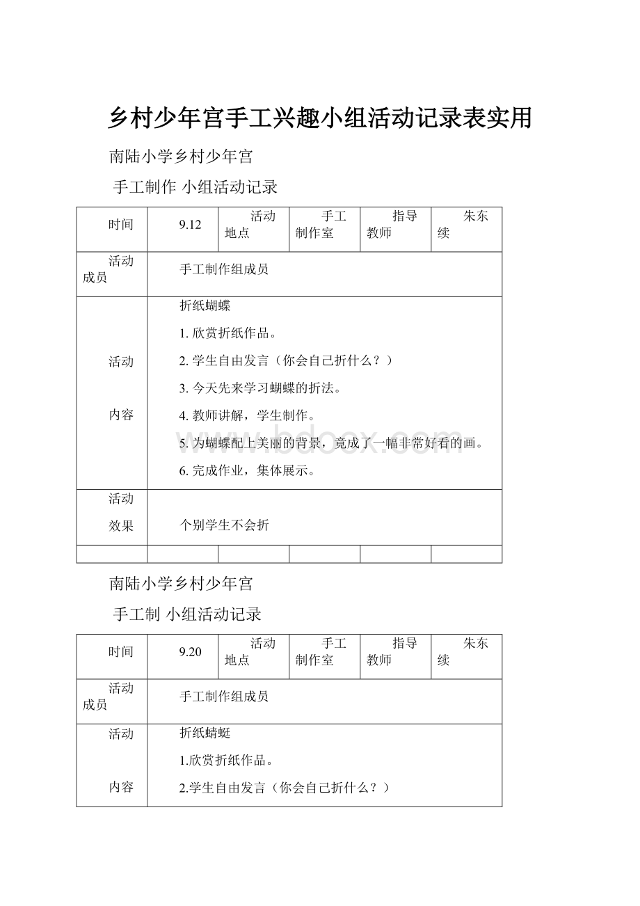 乡村少年宫手工兴趣小组活动记录表实用.docx