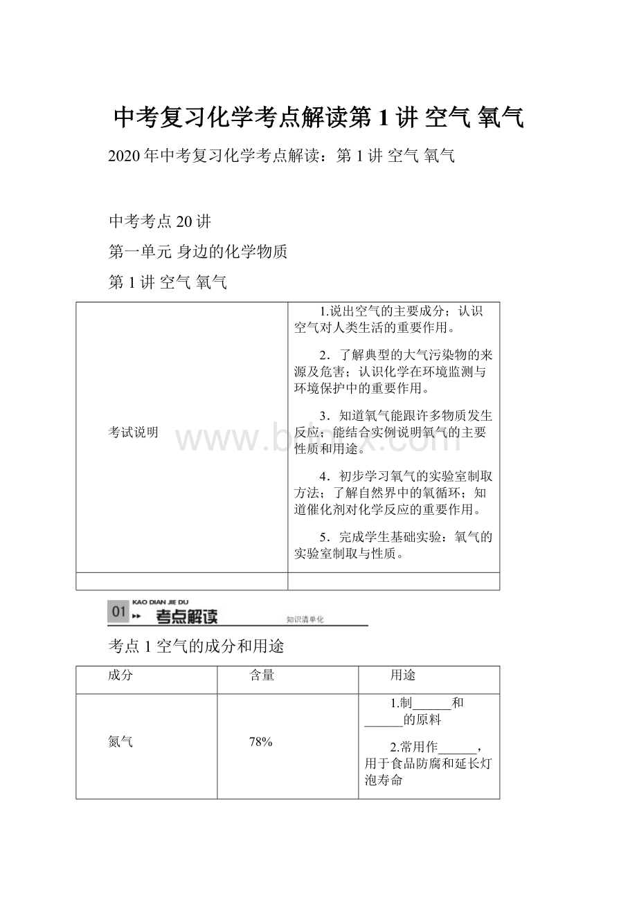 中考复习化学考点解读第1讲空气氧气.docx_第1页