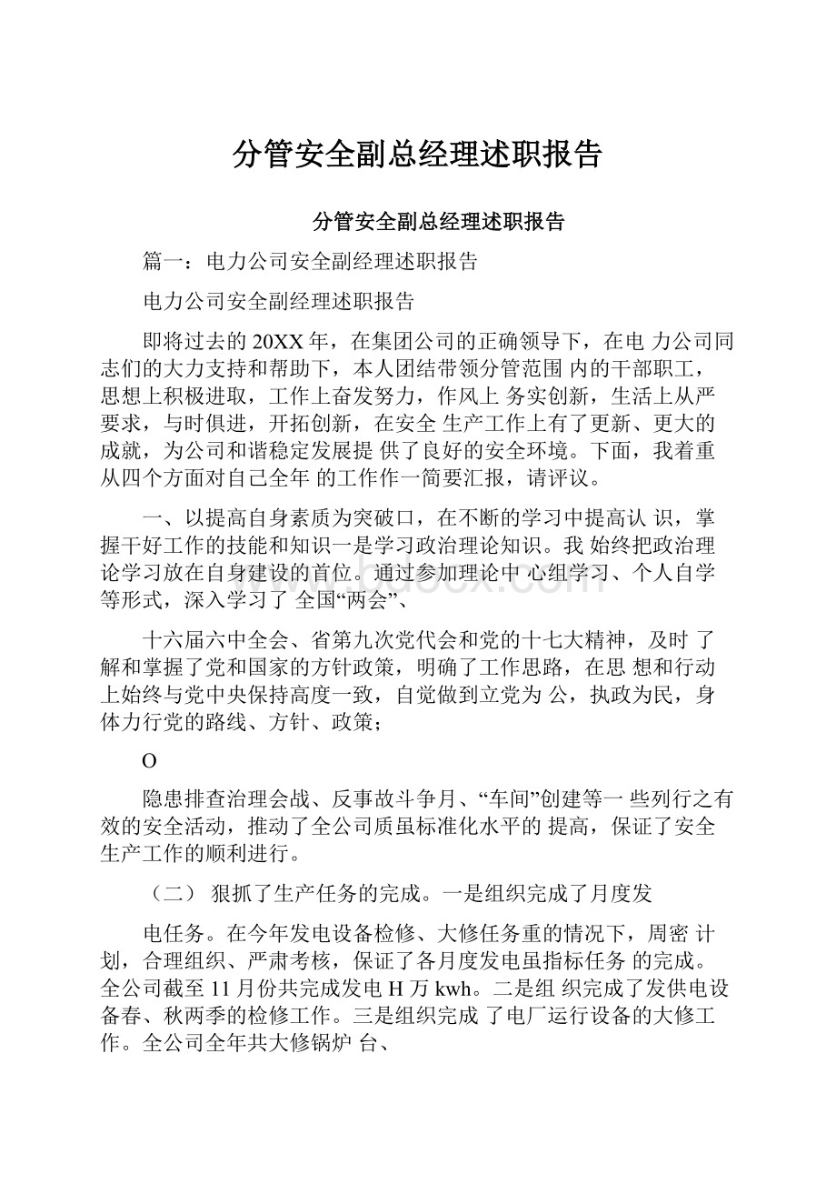 分管安全副总经理述职报告.docx