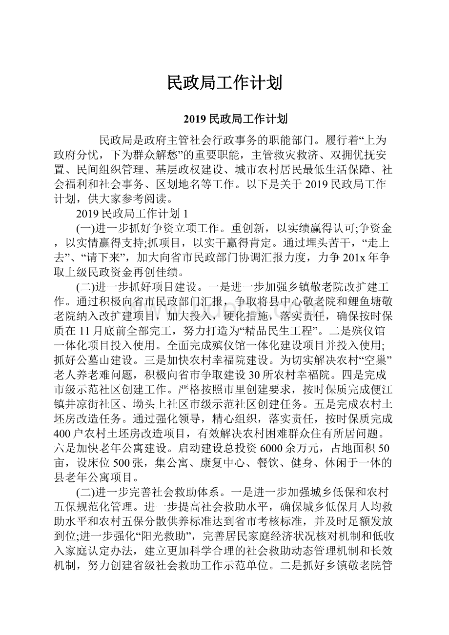 民政局工作计划.docx