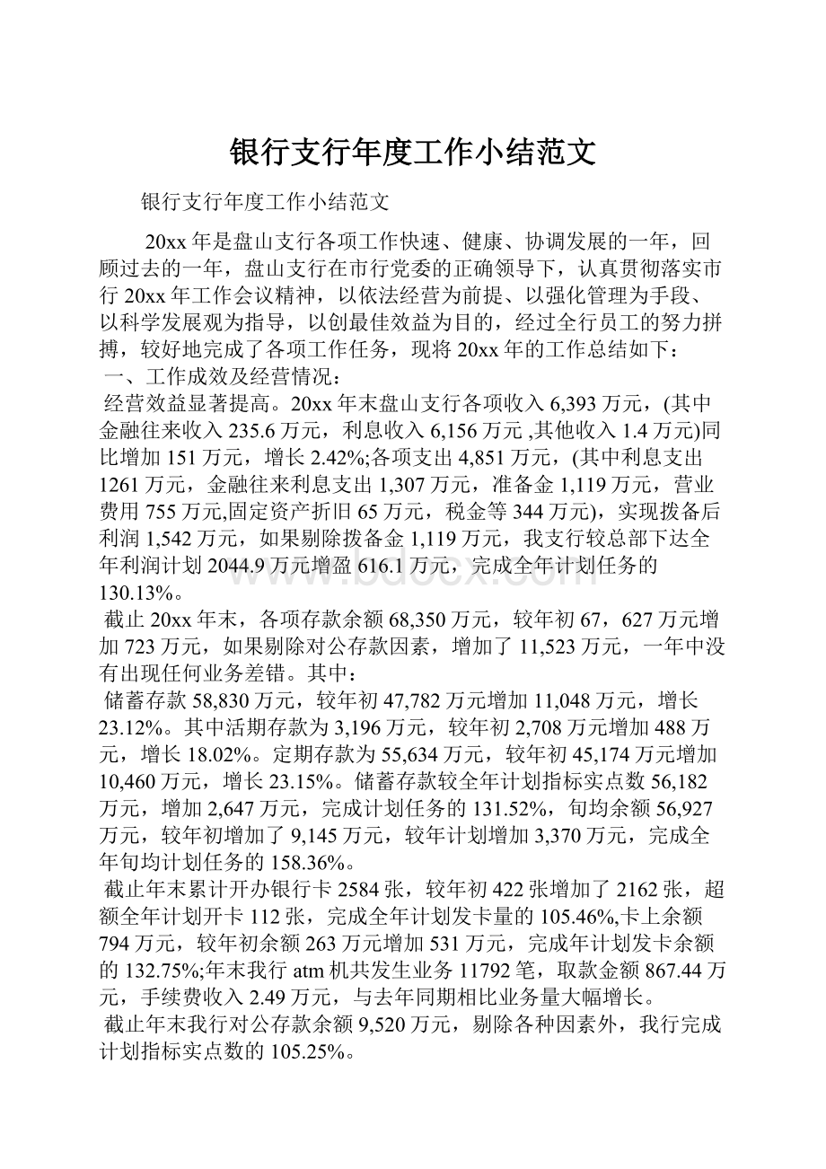 银行支行年度工作小结范文.docx