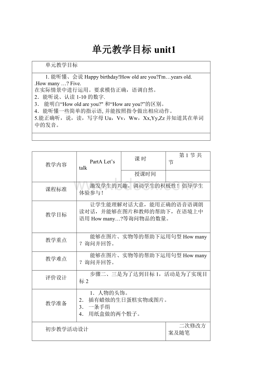 单元教学目标unit1.docx_第1页