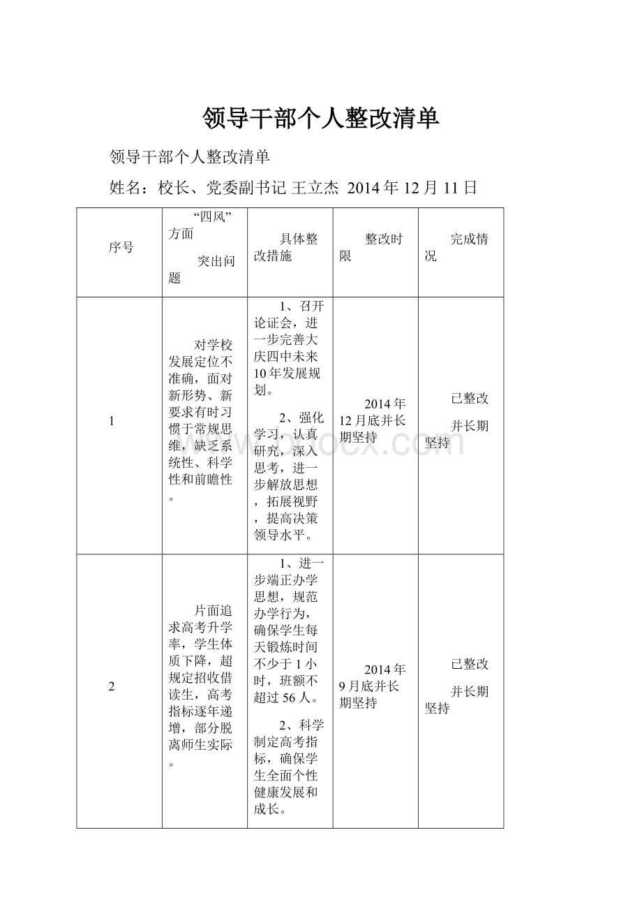 领导干部个人整改清单.docx