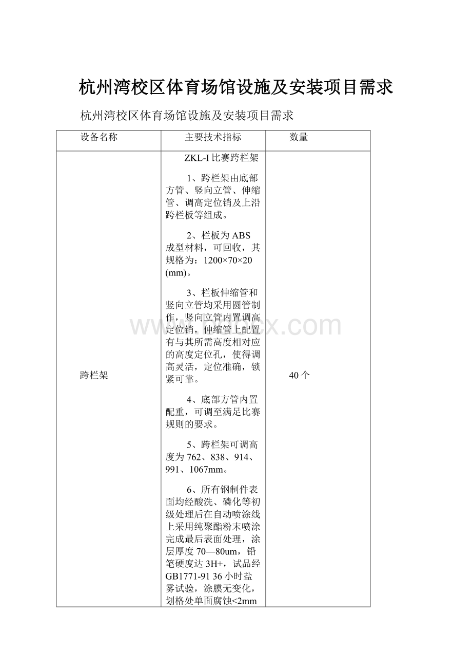 杭州湾校区体育场馆设施及安装项目需求.docx_第1页