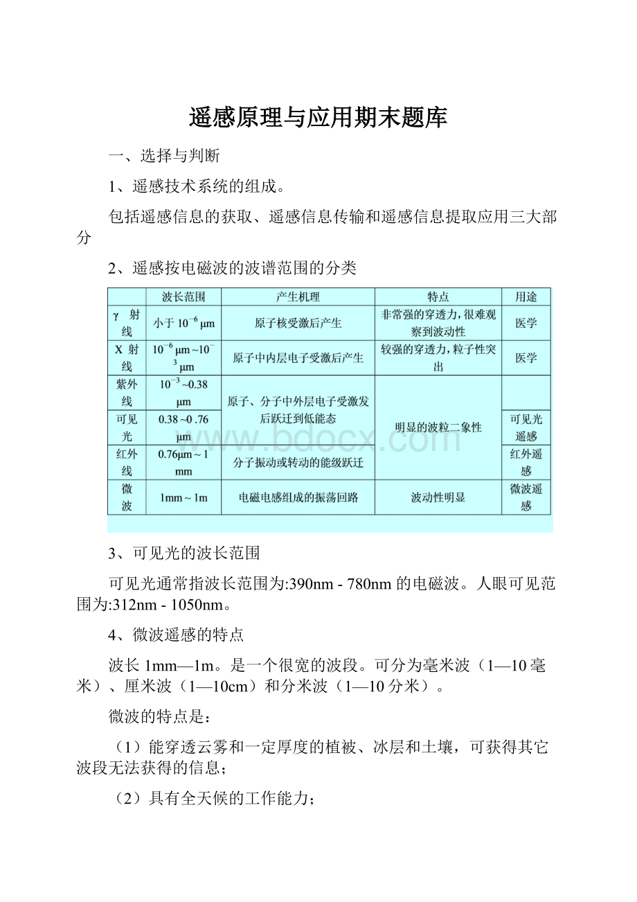 遥感原理与应用期末题库.docx_第1页