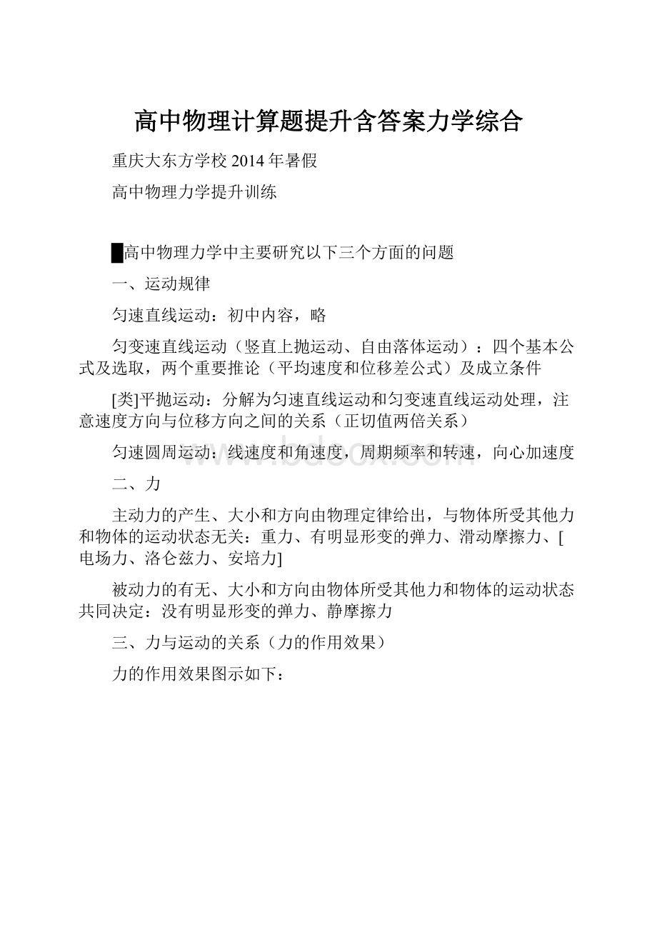 高中物理计算题提升含答案力学综合.docx