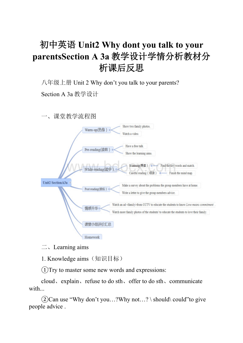 初中英语Unit2 Why dont you talk to your parentsSection A 3a教学设计学情分析教材分析课后反思.docx