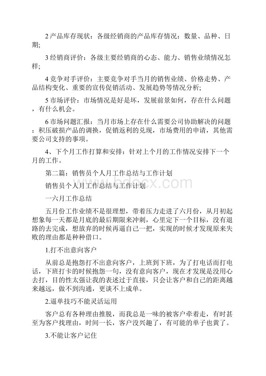 销售员个人月工作总结自传自我鉴.docx_第2页