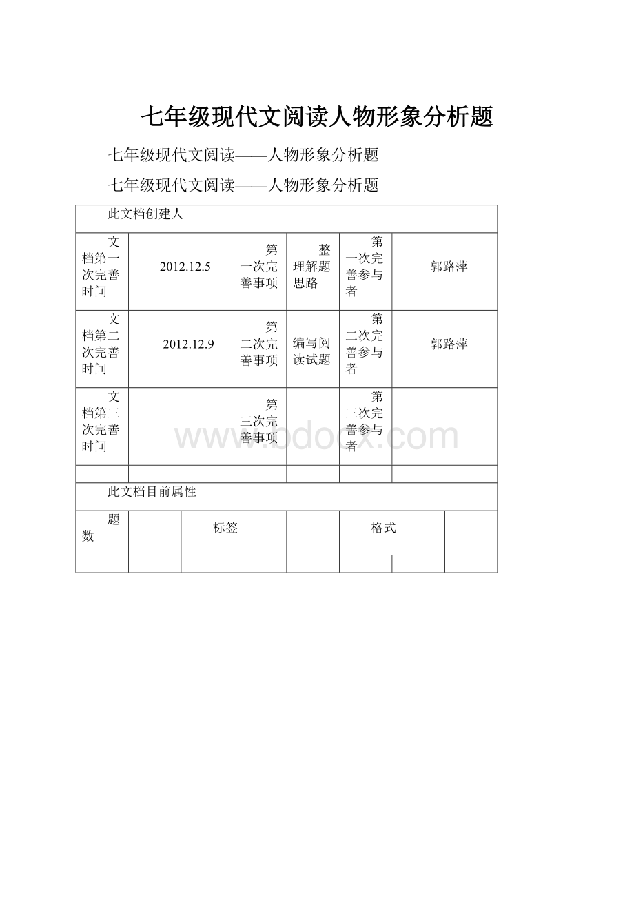 七年级现代文阅读人物形象分析题.docx