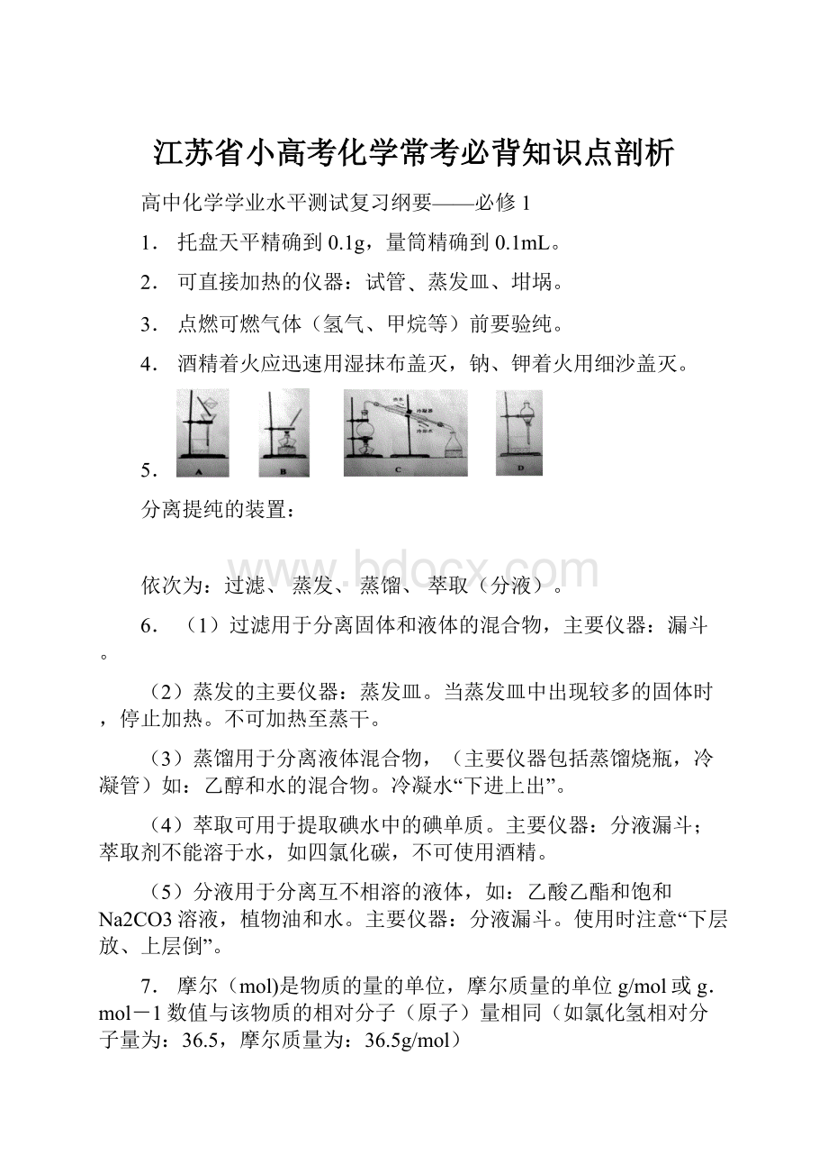 江苏省小高考化学常考必背知识点剖析.docx_第1页