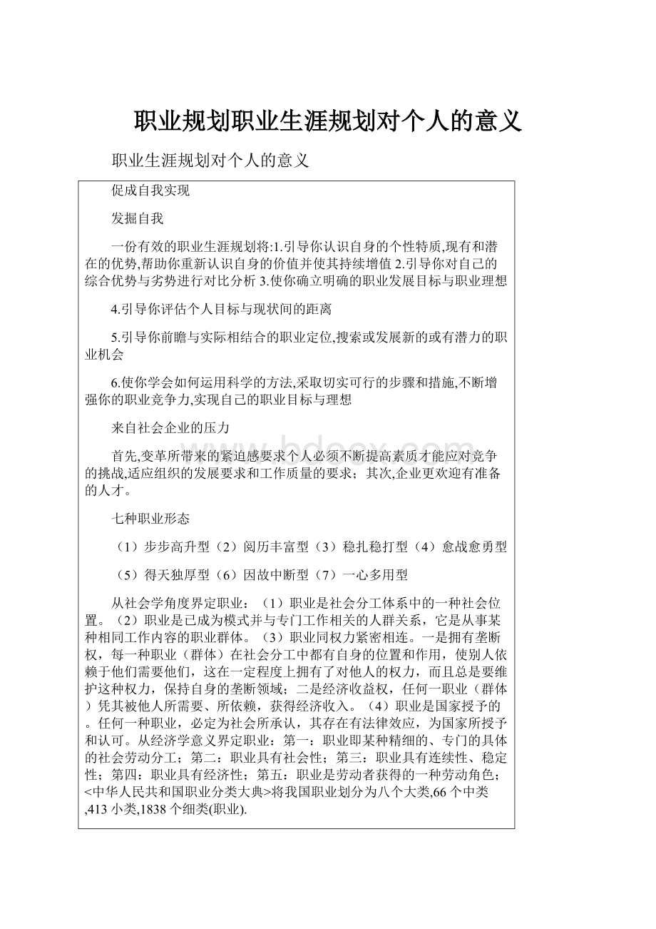 职业规划职业生涯规划对个人的意义.docx_第1页