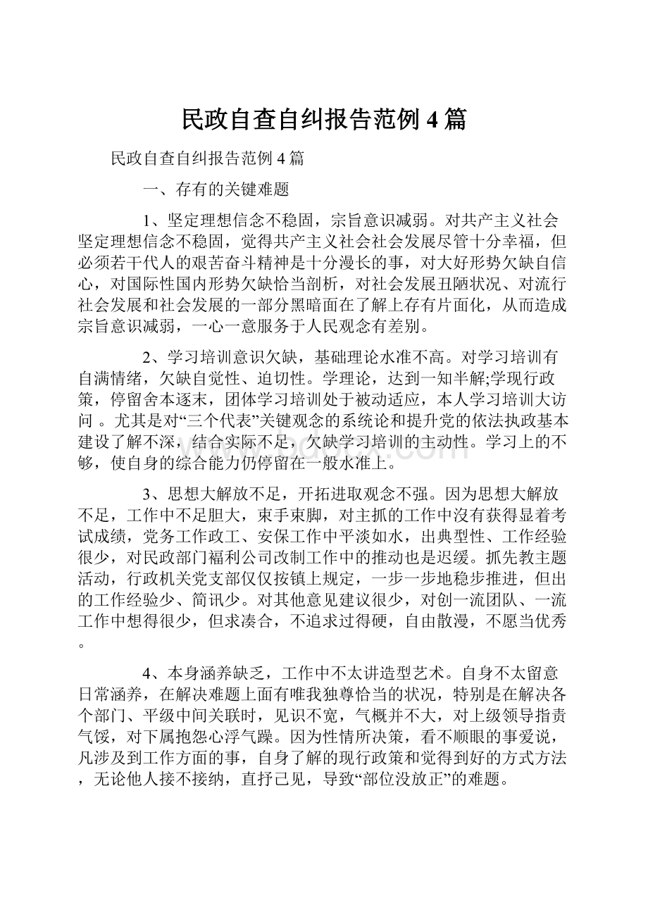 民政自查自纠报告范例4篇.docx