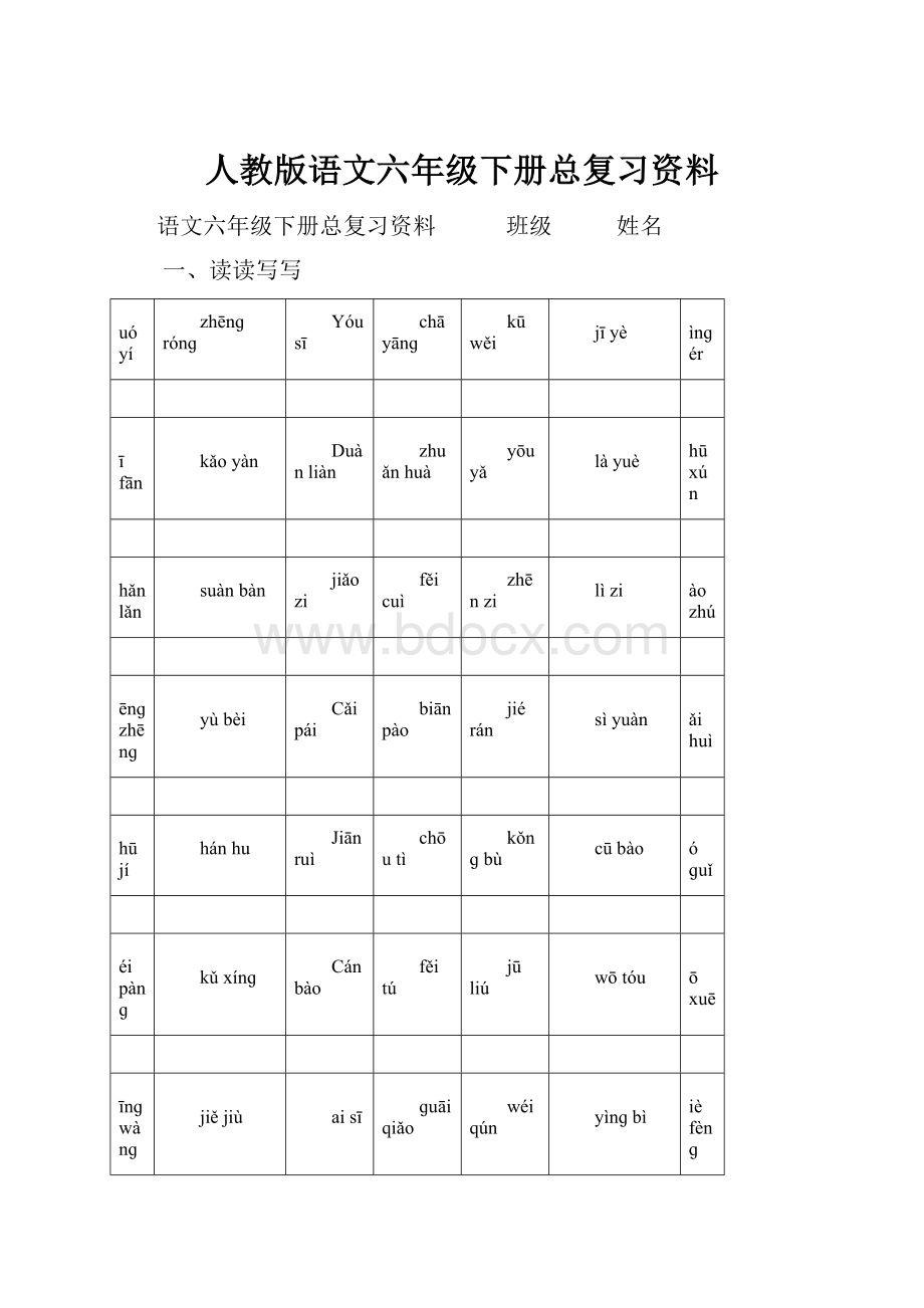 人教版语文六年级下册总复习资料.docx