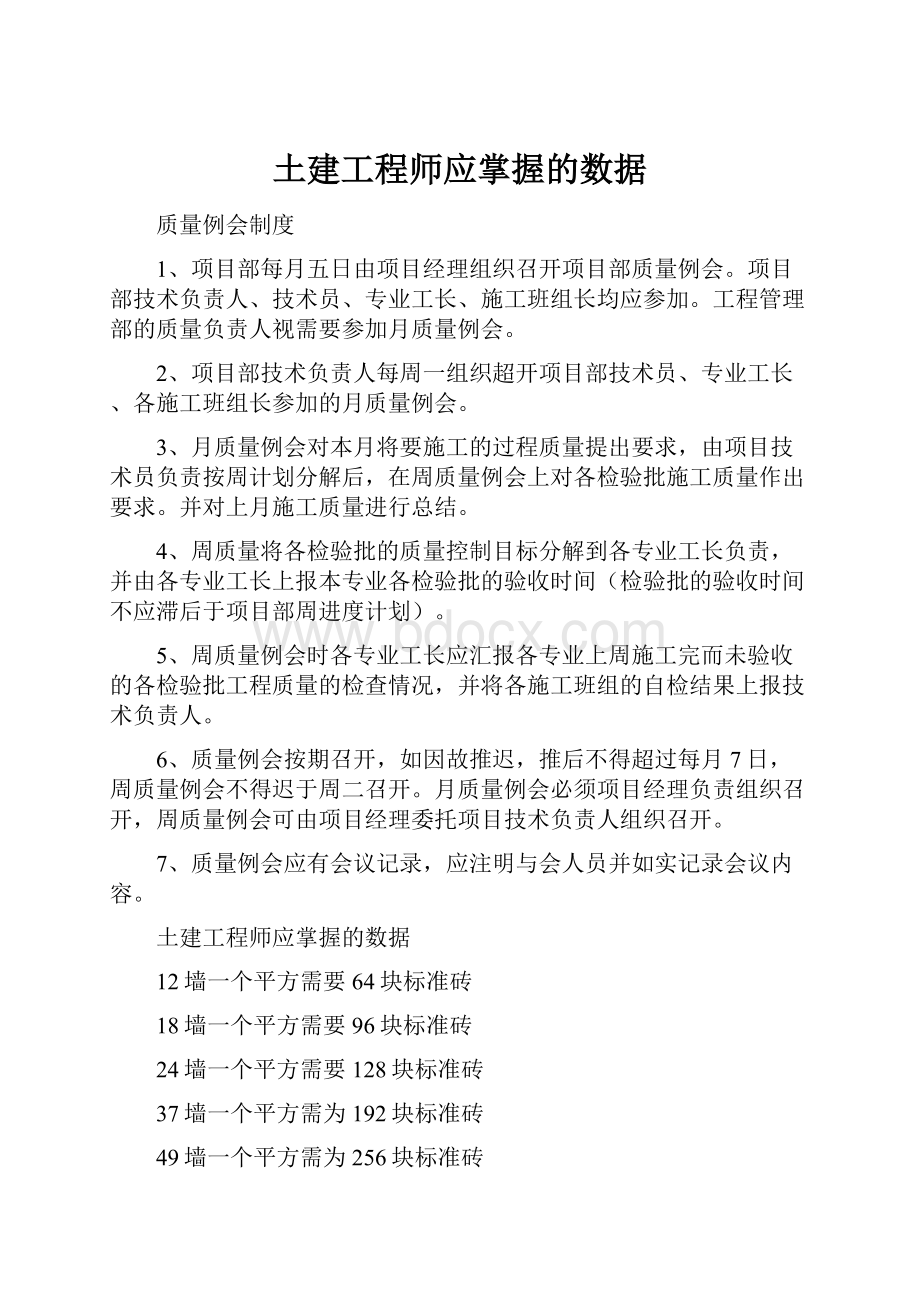 土建工程师应掌握的数据.docx