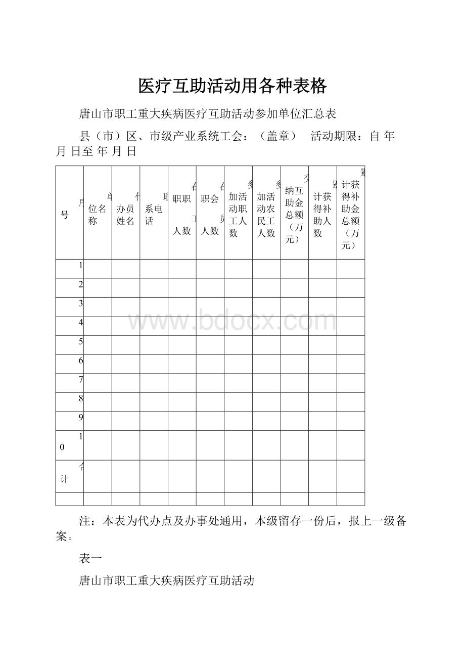 医疗互助活动用各种表格.docx