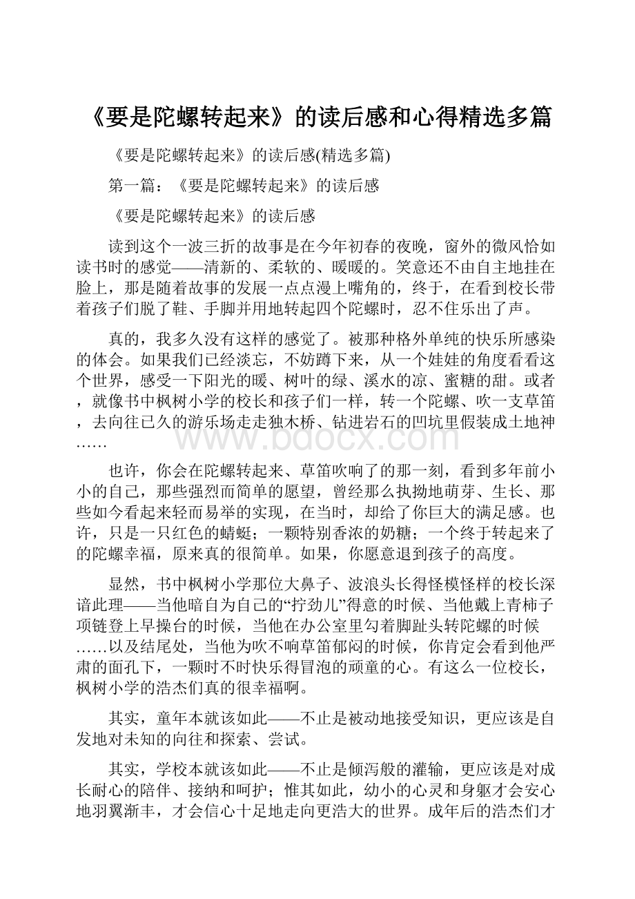 《要是陀螺转起来》的读后感和心得精选多篇.docx_第1页