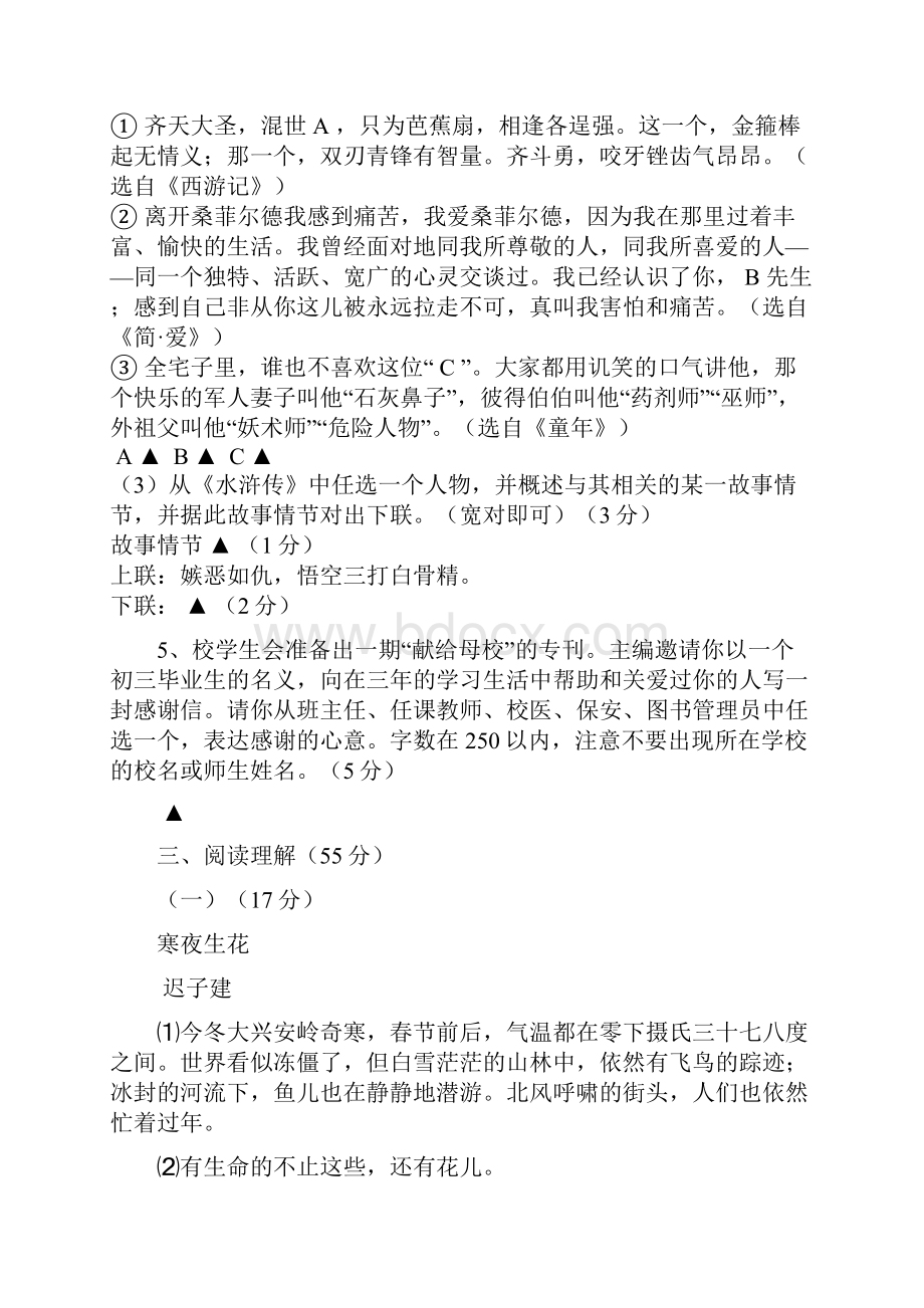 浙江省宁波市北仑区初中毕业生学业考试模拟语文试题.docx_第3页