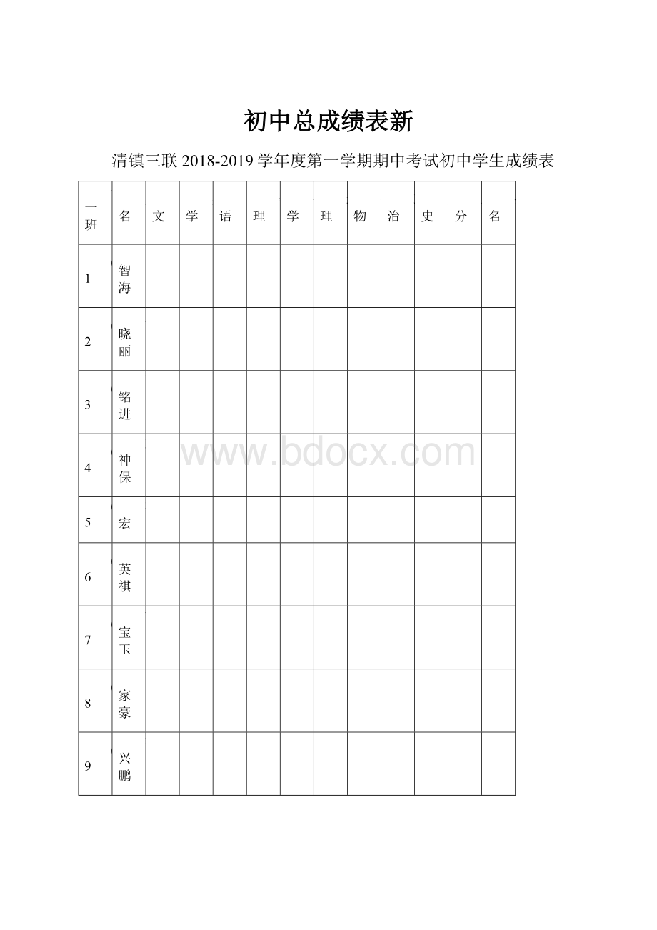 初中总成绩表新.docx_第1页