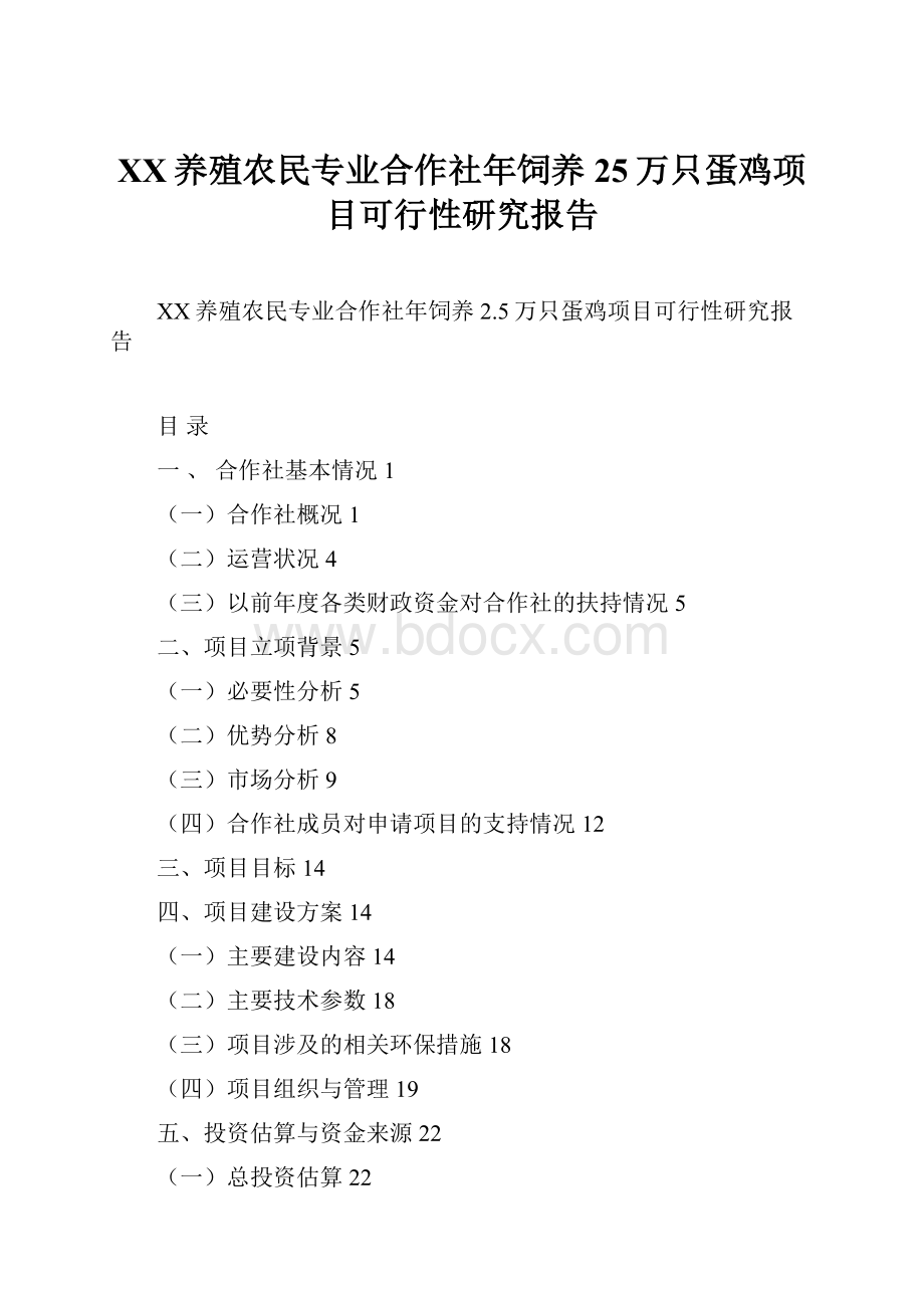 XX养殖农民专业合作社年饲养25万只蛋鸡项目可行性研究报告.docx