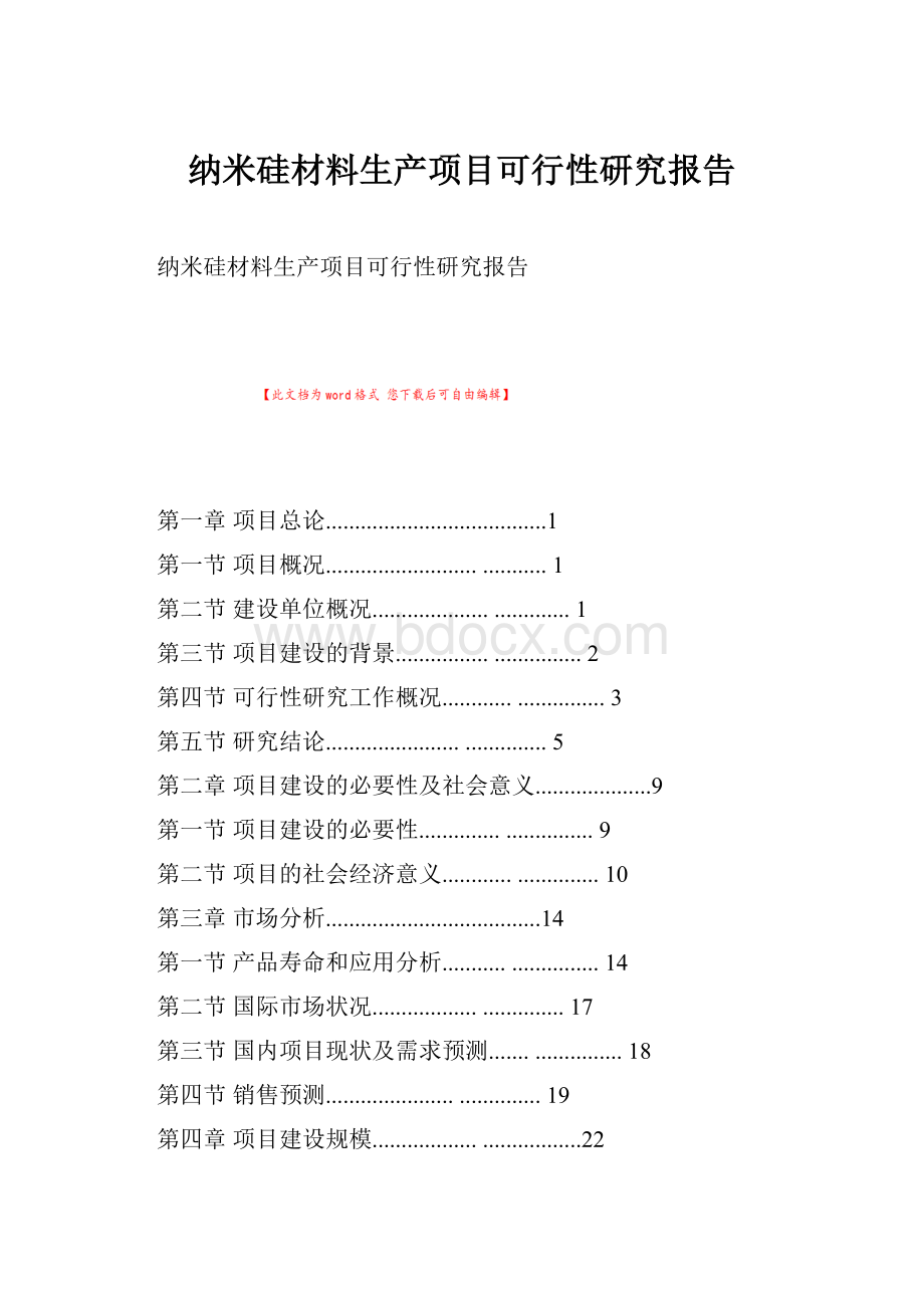 纳米硅材料生产项目可行性研究报告.docx_第1页