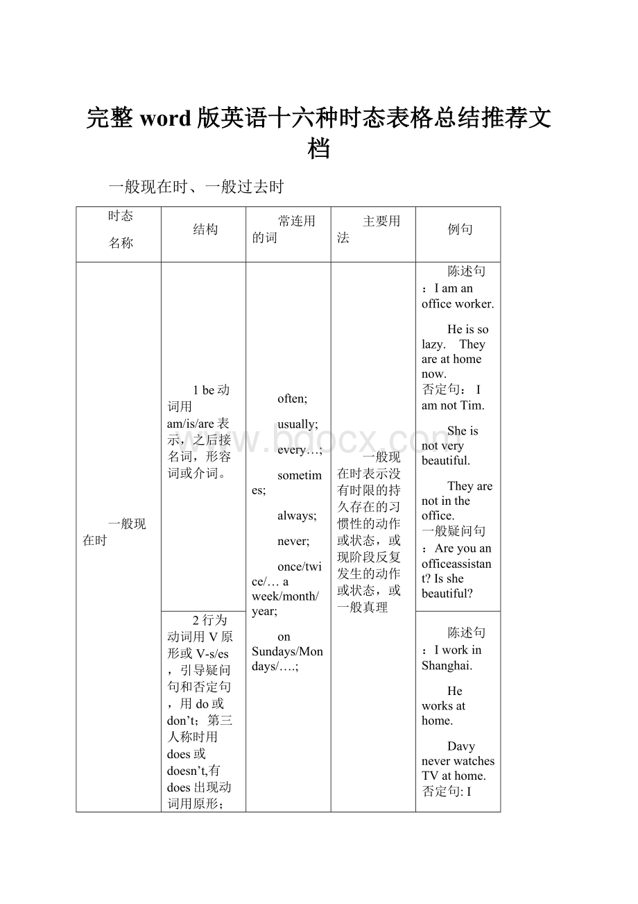 完整word版英语十六种时态表格总结推荐文档.docx_第1页