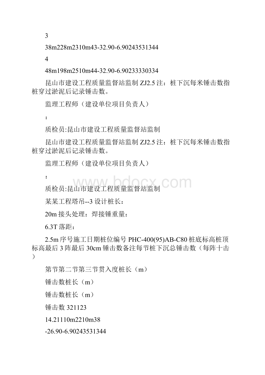 预制桩管桩施工记录锤击验收记录.docx_第3页