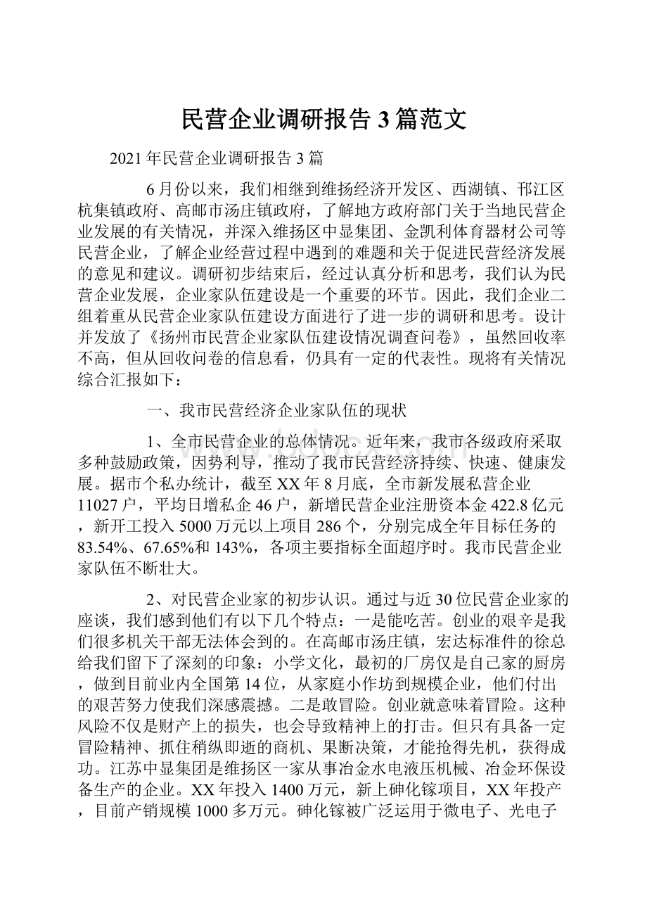 民营企业调研报告3篇范文.docx