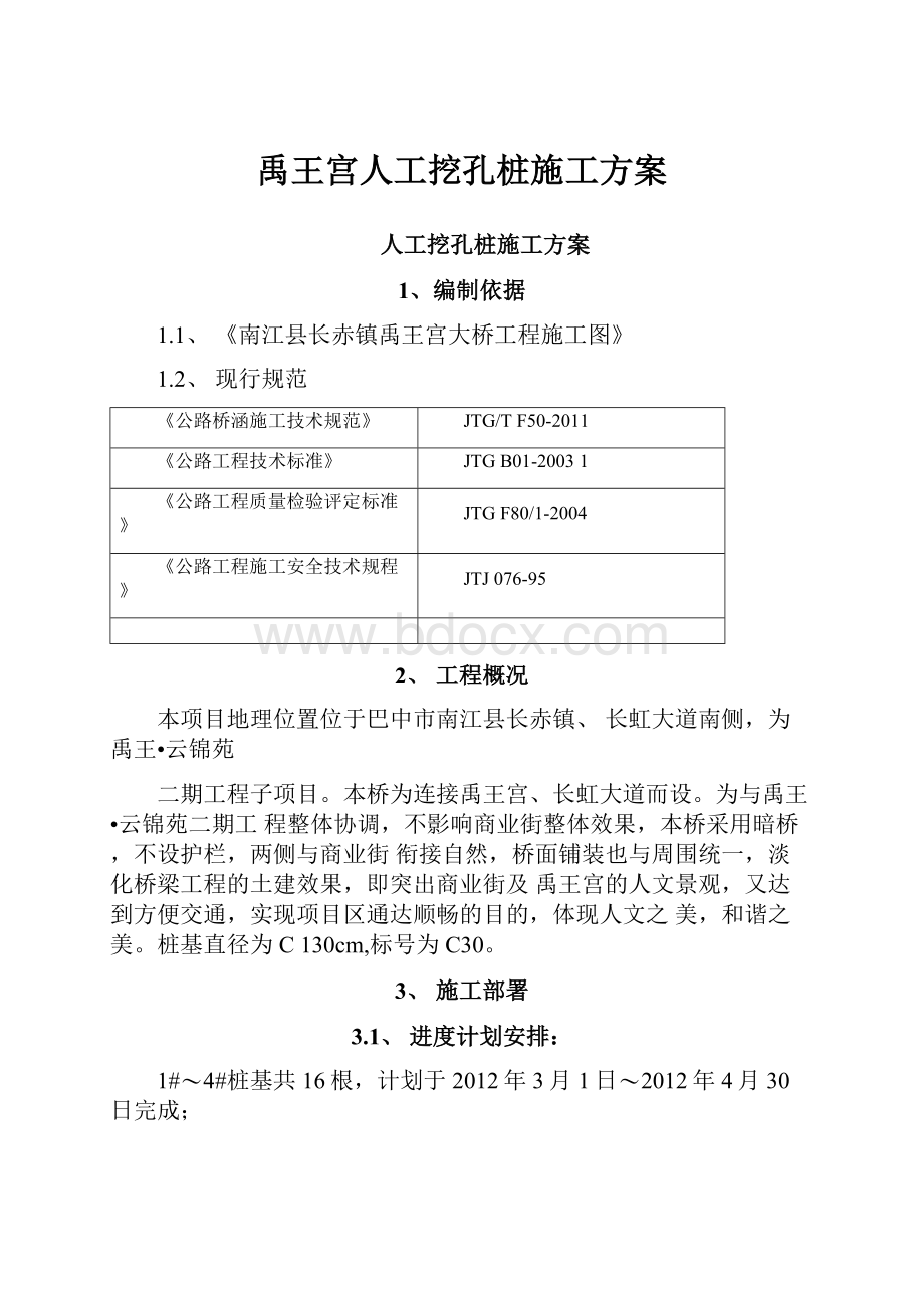 禹王宫人工挖孔桩施工方案.docx