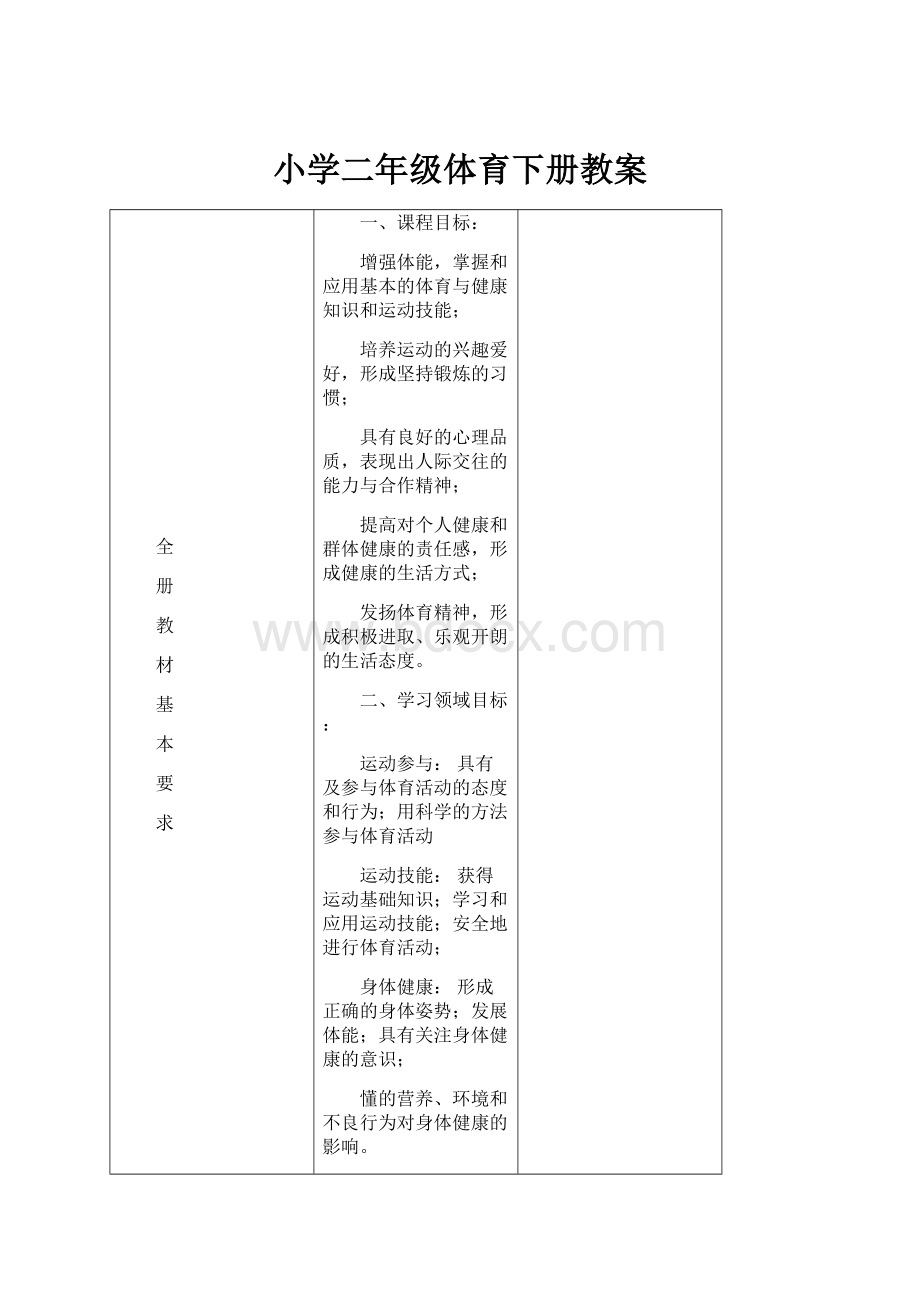 小学二年级体育下册教案.docx_第1页