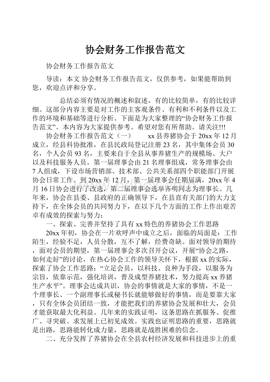 协会财务工作报告范文.docx