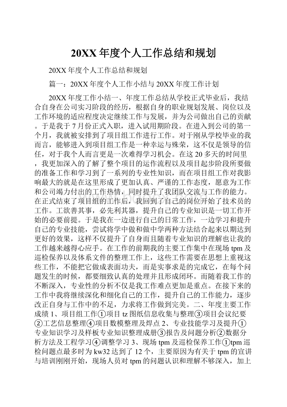 20XX年度个人工作总结和规划.docx