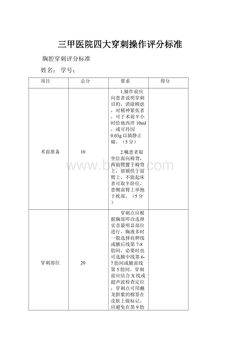 三甲医院四大穿刺操作评分标准.docx