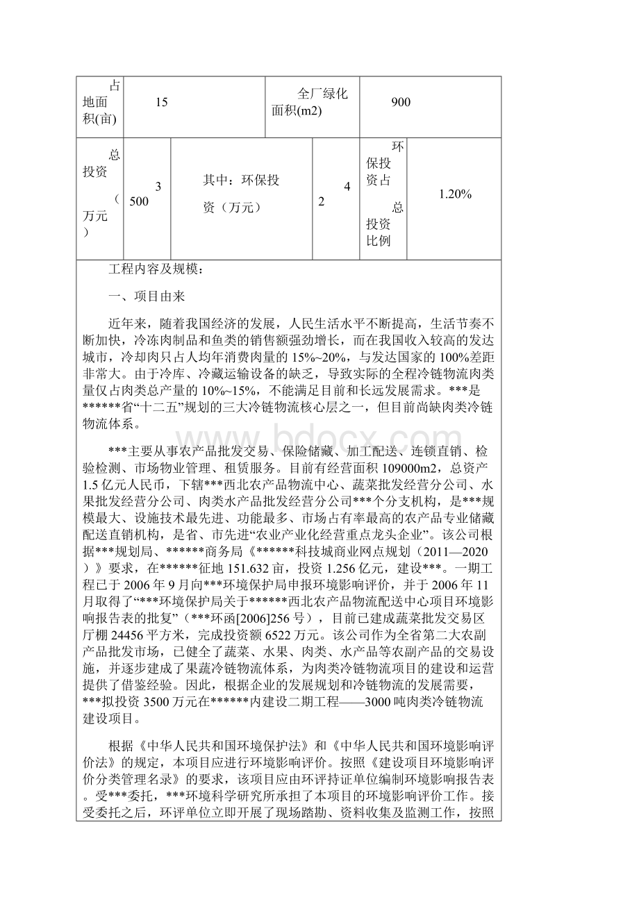 吨肉品冷链物流投资建设环境评估报告表.docx_第3页